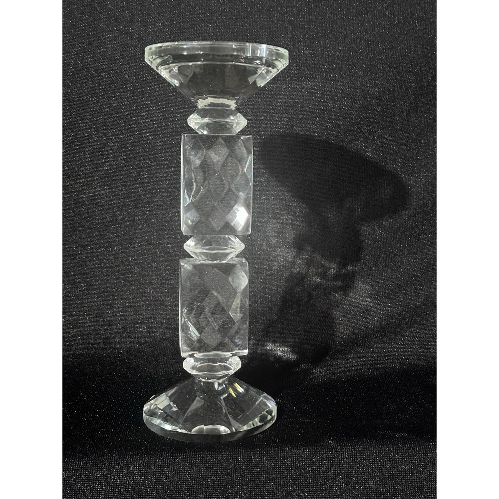 Lafayette Crystal candle holder 10 1/2" Beautiful Square Pattern Cut - Picture 3 of 16